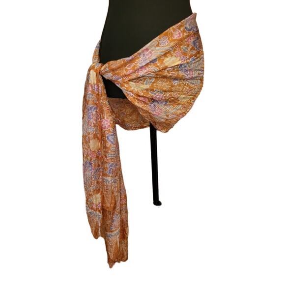 Floral Fringed Cottage Core Twee Scarf Wrap Swimsuit Bottom Cover Up - 94 x 21 - Picture 3 of 4